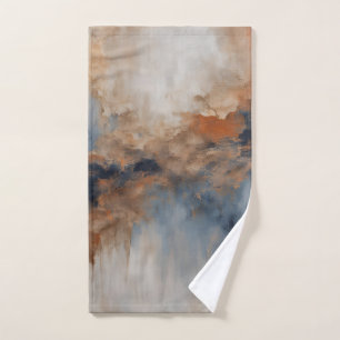 Dusty Blue Burnt Orange Navy Abstract Bath Towel Set