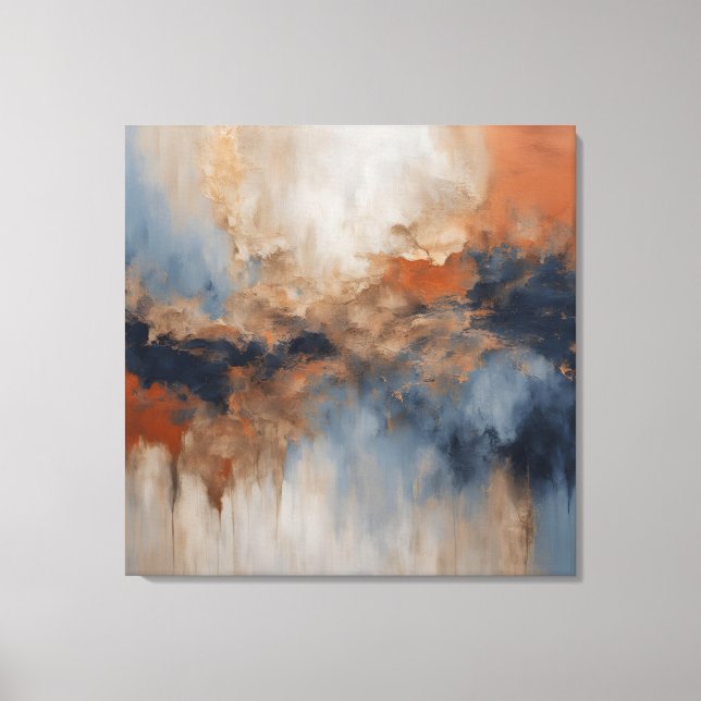 Dusty Blue Burnt Orange Navy Abstract Canvas Print (Front)