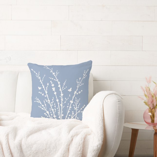 Dusty Blue Butterflies Botanical Branches Modern   Cushion (Couch)