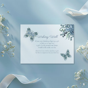Dusty Blue Butterfly Floral Wishing Well Wedding Enclosure Card