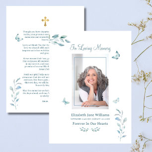 Dusty Blue Butterfly  Funeral Memorial Prayer   Card