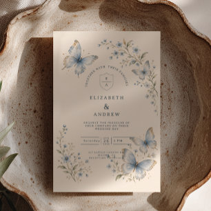 Dusty Blue Butterfly Garden Wedding Invitation