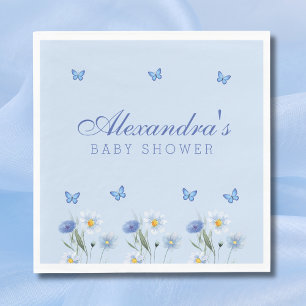 Dusty Blue Butterfly Wildflower Baby Shower Napkin