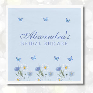 Dusty Blue Butterfly Wildflower Bridal Shower Napkin