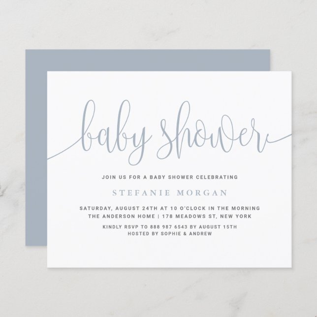 Dusty Blue Calligraphy Baby Shower Invitation (Front/Back)