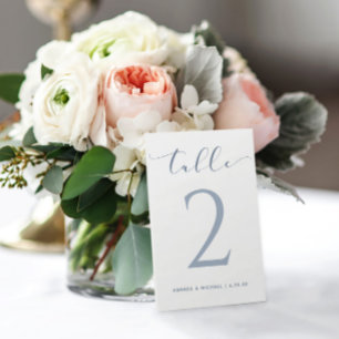 Dusty Blue Calligraphy Bouncy Modern Wedding Table Number