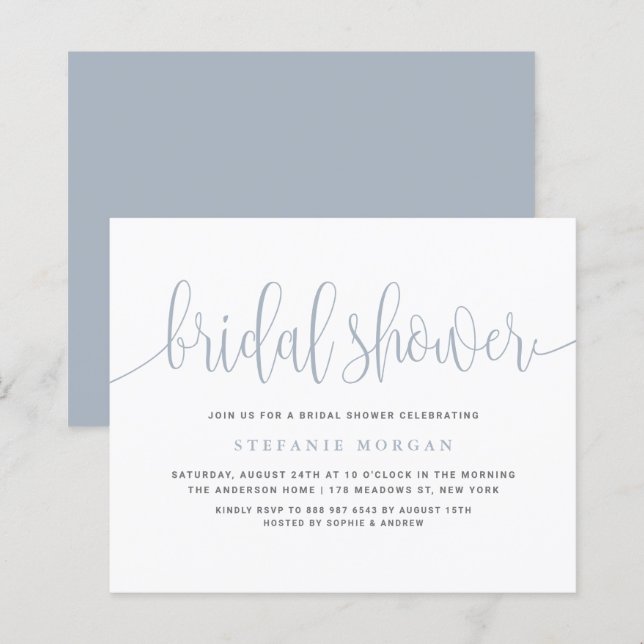Dusty Blue Calligraphy Bridal Shower Invitation (Front/Back)