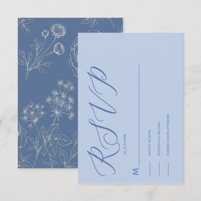 dusty blue calligraphy elegant modern response  (Front/Back)