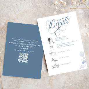 Dusty Blue Calligraphy QR Code Wedding Details Enclosure Card