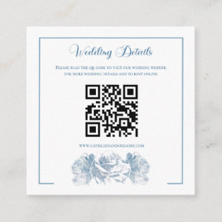 Dusty Blue Calligraphy QR Code Wedding Enclosure Card