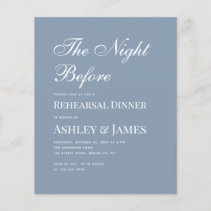 Dusty Blue Calligraphy Rehearsal Dinner Invitation