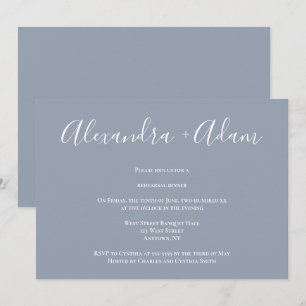 Dusty Blue Calligraphy Rehearsal Dinner Invitation
