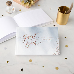 Dusty blue calligraphy rustic wedding guest book