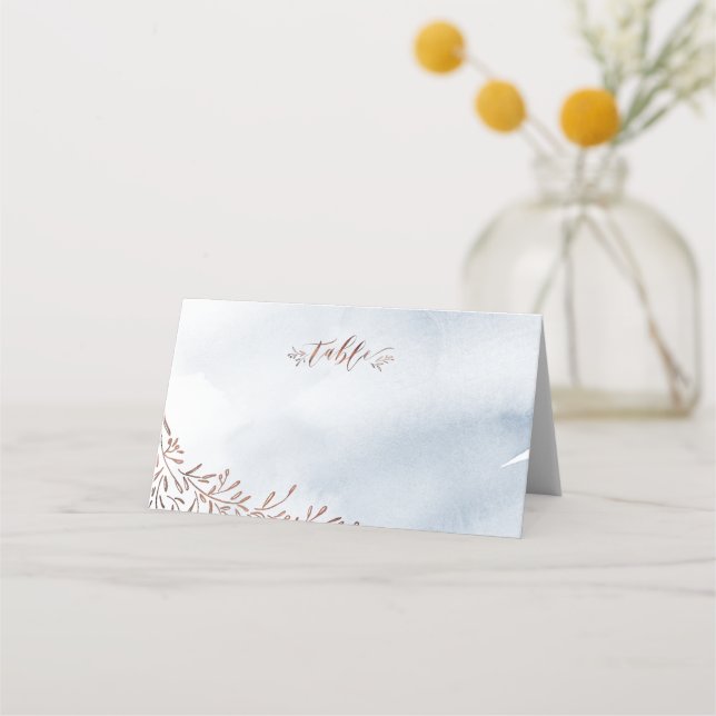 Dusty blue calligraphy rustic wedding place cards (Front)