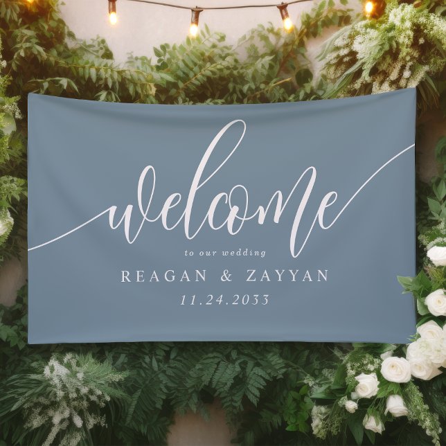 Dusty Blue Calligraphy Simple Wedding Welcome Banner (Creator Uploaded)