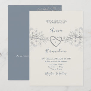 Dusty Blue Calligraphy Wedding Invitation