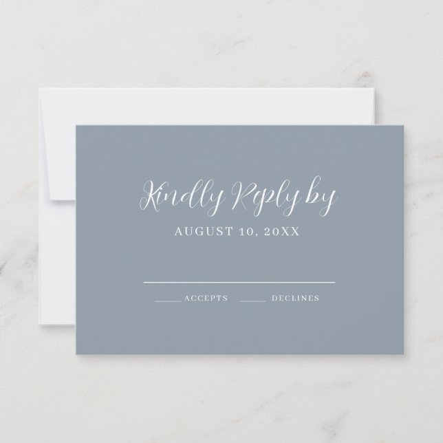 Dusty Blue Calligraphy Wedding RSVP Card (Front)