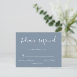 Dusty Blue Calligraphy Wedding RSVP Card Postcard