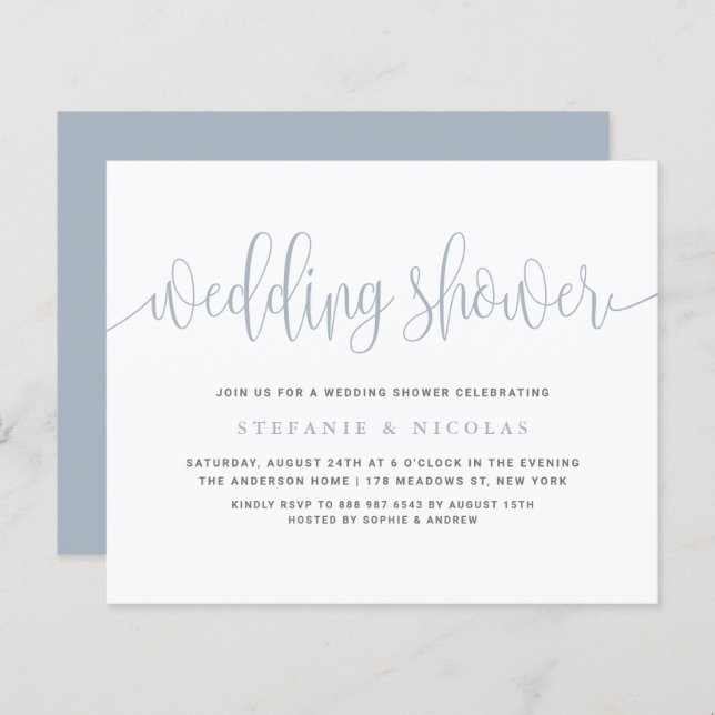 Dusty Blue Calligraphy Wedding Shower Invitation (Front/Back)
