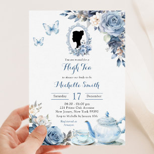 Dusty Blue Cameo English Afternoon Tea Invitation
