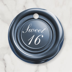 Dusty Blue Candle Wax Seal Drip Sweet 16 Wedding Favour Tags