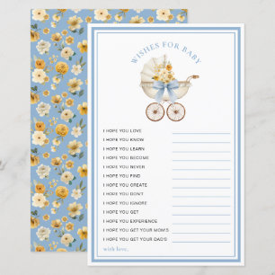 Dusty Blue Carriage Wishes for Baby Card