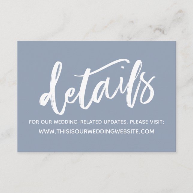 Dusty Blue Casual Handwriting Wedding Details Enclosure Card (Front)