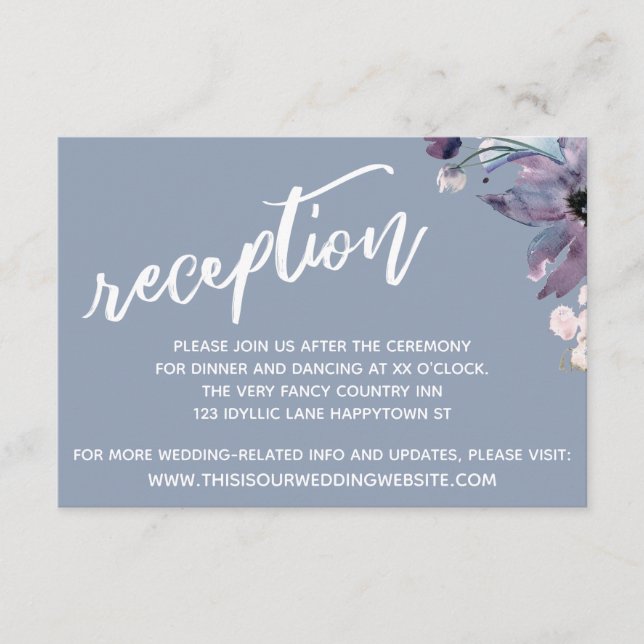 Dusty Blue Casual Typography Wedding Reception Enclosure Card (Front)