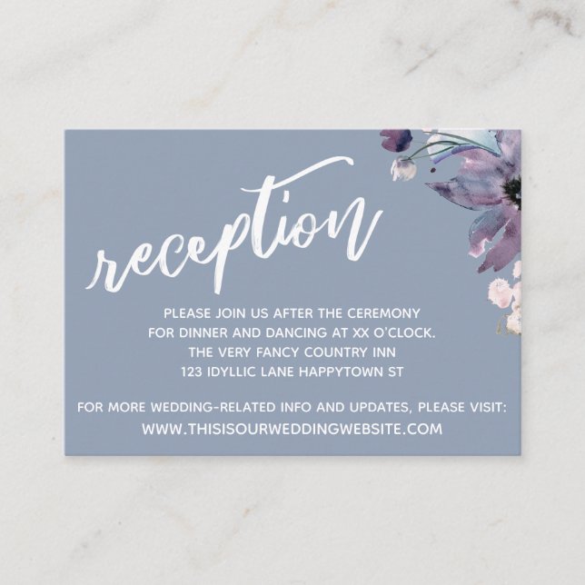 Dusty Blue Casual Typography Wedding Reception Enclosure Card (Front)