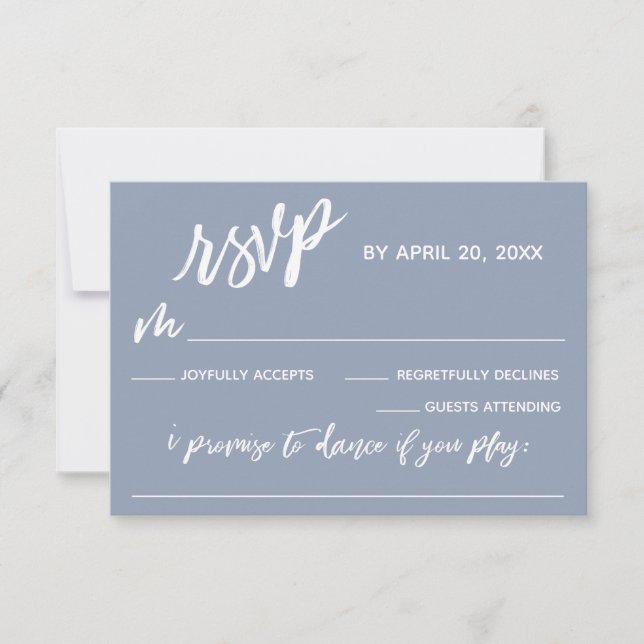 Dusty Blue Casual with Song Request Wedding RSVP Card (Front)