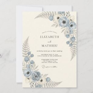 Dusty Blue Celestial Bloom Wedding Invitation