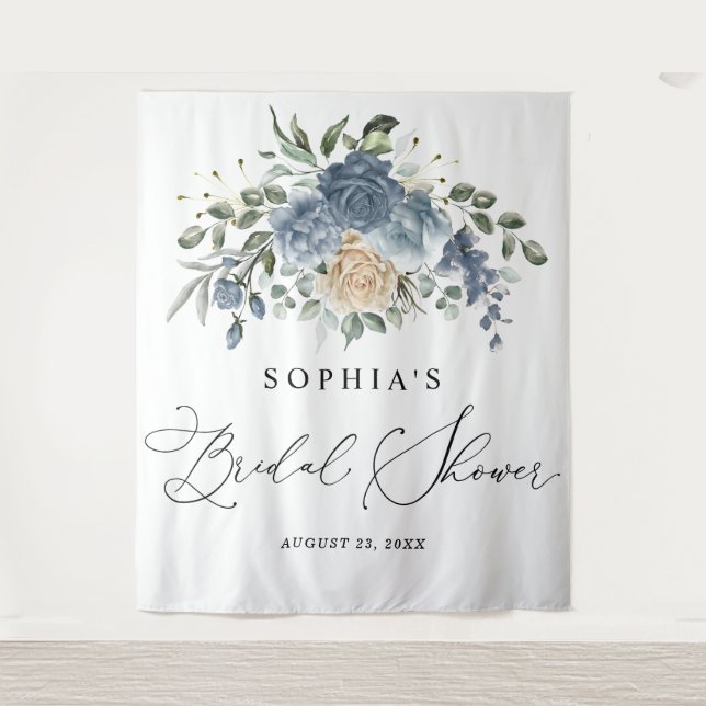 Dusty Blue & Champagne Floral Bridal Shower  Tapestry (Front)