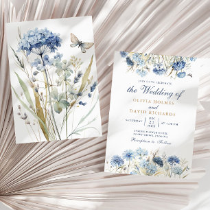 Dusty Blue Champagne Hydrangea Wedding Invitation