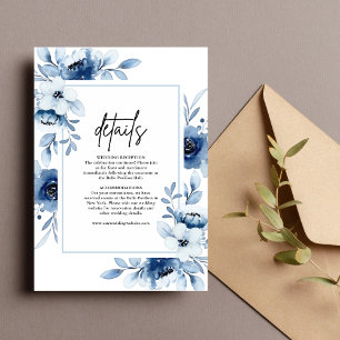 Dusty Blue Champagne Ivory Floral Wedding Details Enclosure Card