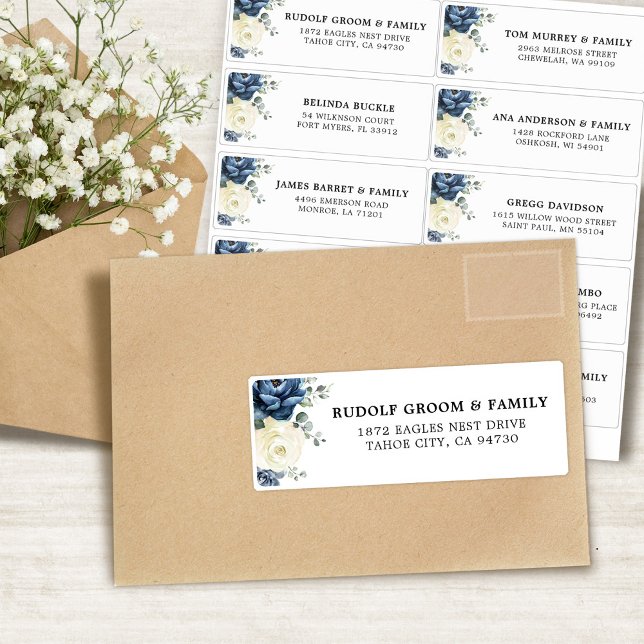 Dusty Blue Champagne Ivory Wedding Guest Address  (Dusty Blue Champagne Ivory Wedding Guest Address Sticker)