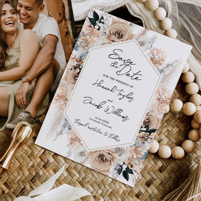 Dusty Blue Champagne Wedding Photo Save the Date (Creator Uploaded)