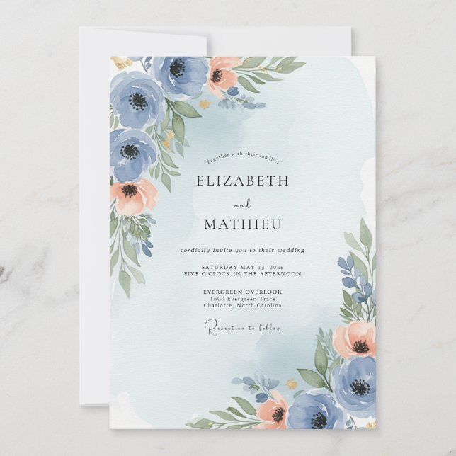 Dusty Blue Charming Spring Wedding Invitation (Front)