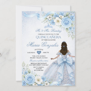Dusty Blue Charra Princess Floral Girl Quinceañera Invitation