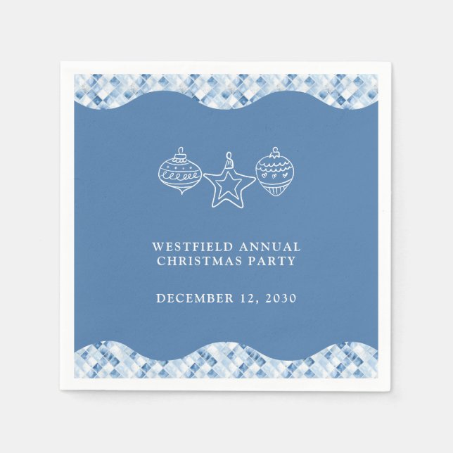 Dusty Blue Check Pattern Christmas Party Napkin (Front)