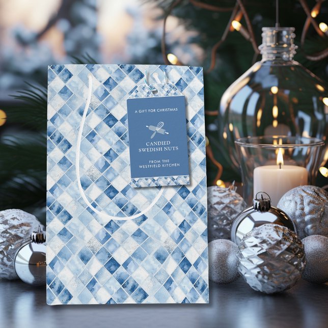 Dusty Blue Check Pattern Holiday Medium Gift Bag (Dusty Blue Check Pattern Christmas Holiday Medium Gift Bag)