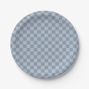 Dusty Blue Checkerboard Paper Plate