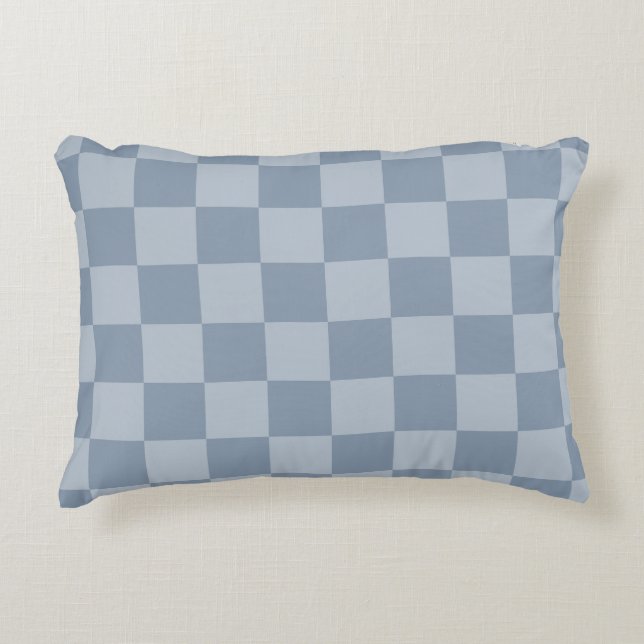 Dusty Blue Chequerboard Decorative Cushion (Front)