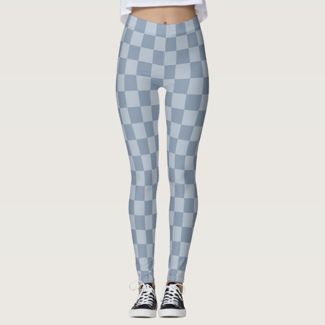 Dusty Blue Chequerboard Leggings (Front)