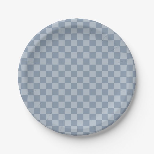 Dusty Blue Chequerboard Paper Plate (Front)