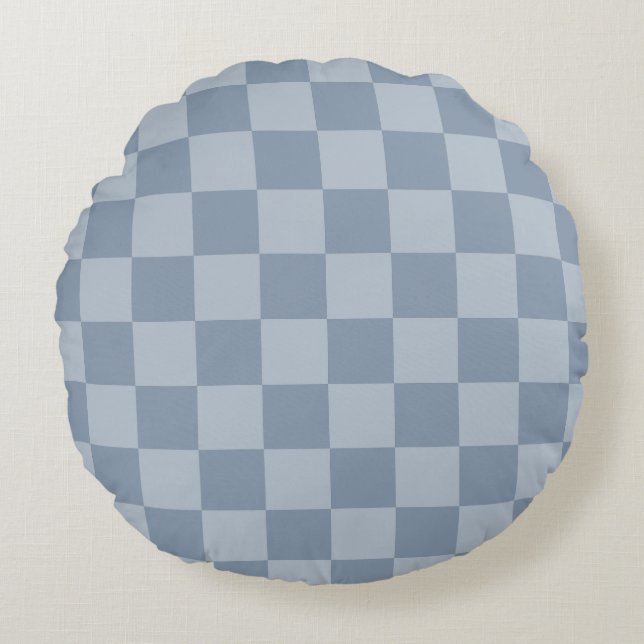 Dusty Blue Chequerboard Round Cushion (Front)