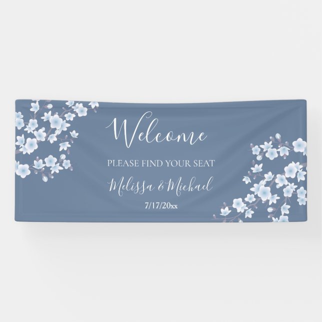 Dusty Blue Cherry Blossom |  Seating Chart Header Banner (Horizontal)