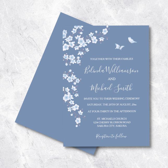 Dusty Blue Cherry Blossom | Wedding Invitation (Creator Uploaded)