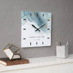 Dusty Blue Chic Beach Wedding Anniversary Keepsake Square Wall Clock<br><div class="desc">A modern,  simple,  classy,  elegant,  personalised wedding anniversary keepsake clock featuring a watercolor design in emerald green,  teal and gold (digital effect). A nice custom wedding or anniversary gift for a young - and young at heart - couple celebrating their 1st,  3rd,  5th,  10,  25th or 50th anniversary.</div>