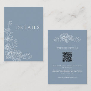 Dusty Blue Chic Botanical QR Code Wedding Details Enclosure Card
