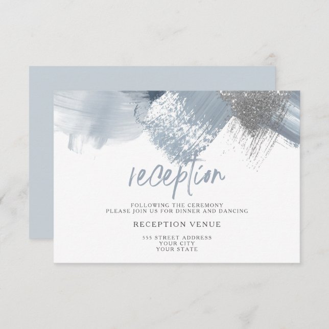 Dusty Blue Chic Brushstrokes Invitation (Front/Back)